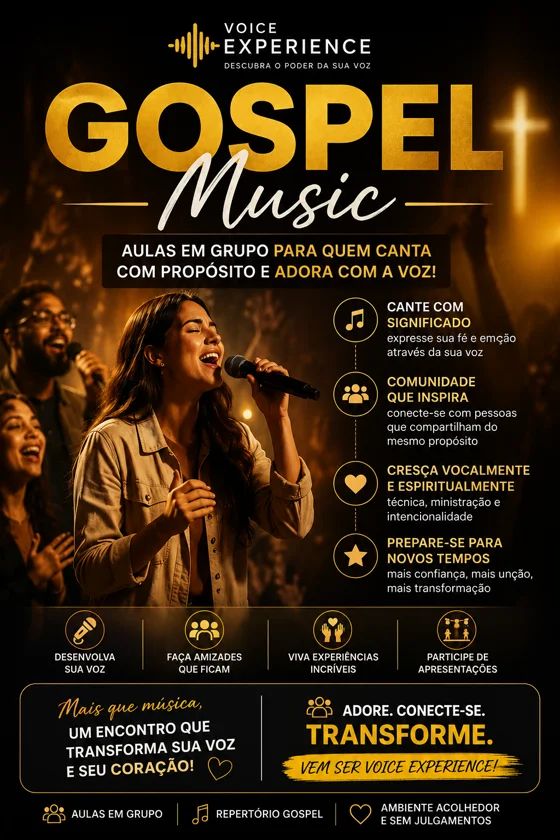Gospel Music, aulas em grupo para quem canta com propósito e adora com a voz