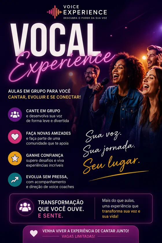 Vocal Experience, aulas em grupo para cantar, evoluir e se conectar